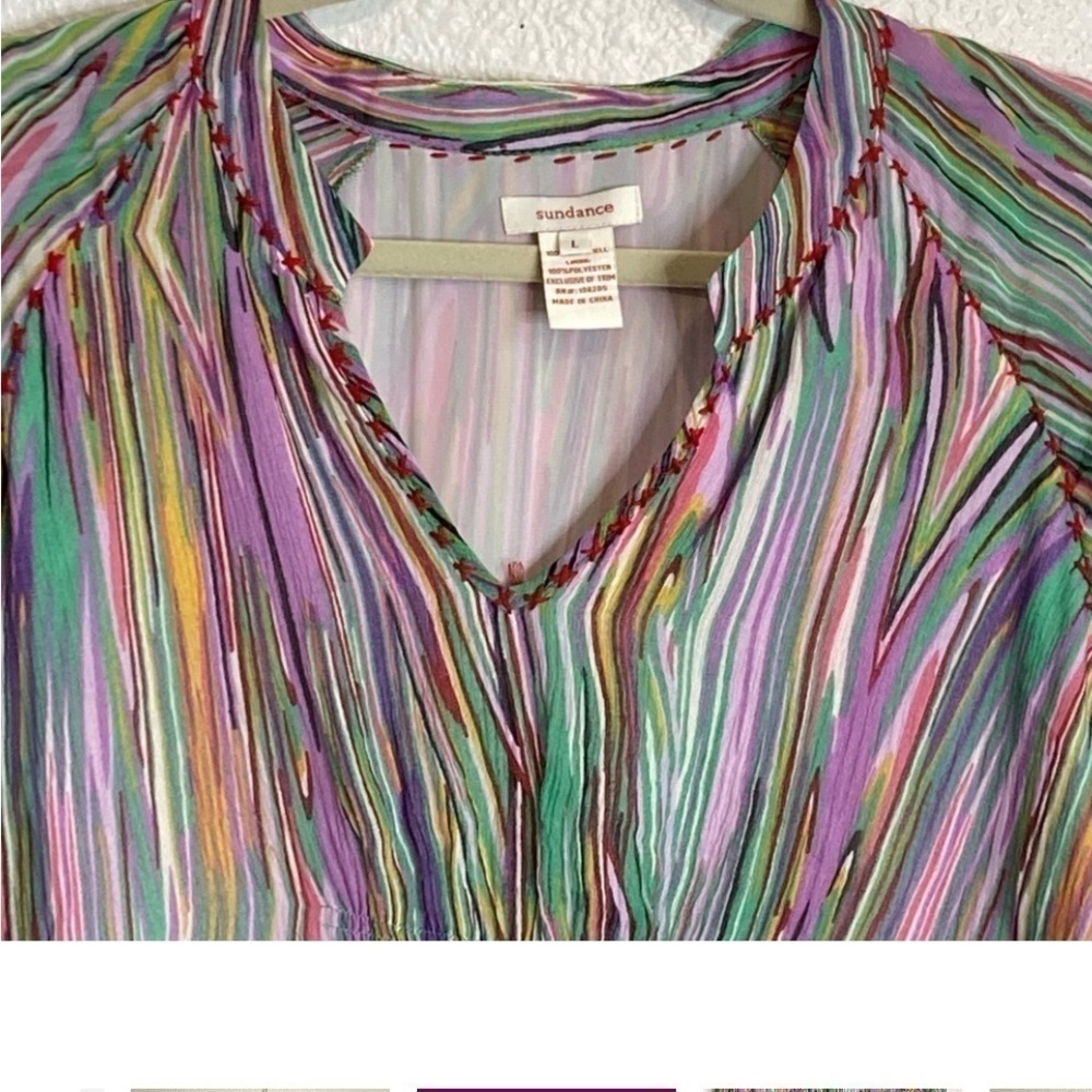 Sundance Multistripe V-Neck Long Sleeve Blouse in Pastel Hues - Picture 8 of 9